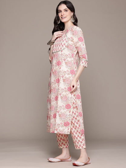 Straight Style Cotton Fabric Pink Color Kurta And Bottom With Dupatta