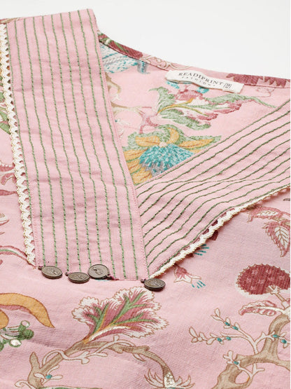 Straight Style Silk Fabric Pink Color Kurta With Bottom