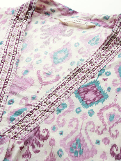 A Line Style Cotton Fabric Pink Color Kurta With Bottom And Dupatta