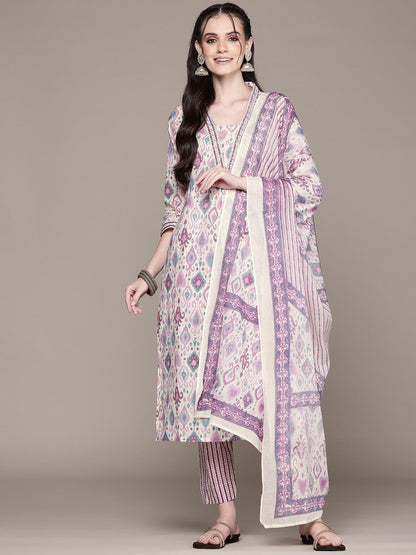 A Line Style Cotton Fabric Pink Color Kurta With Bottom And Dupatta