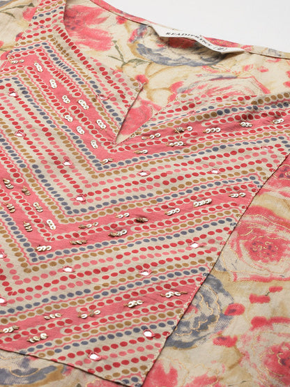Straight Style Cotton Fabric Pink Color Kurta With Bottom And Dupatta