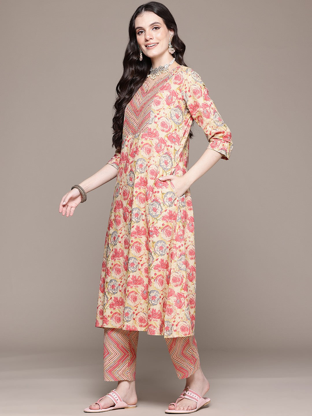 Straight Style Cotton Fabric Pink Color Kurta With Bottom And Dupatta