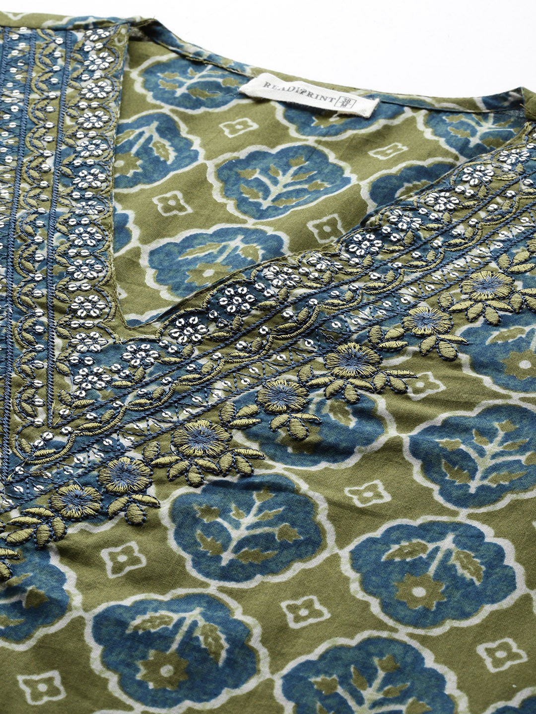 Straight Style Cotton Fabric Olive Color Kurta And Bottom With Dupatta