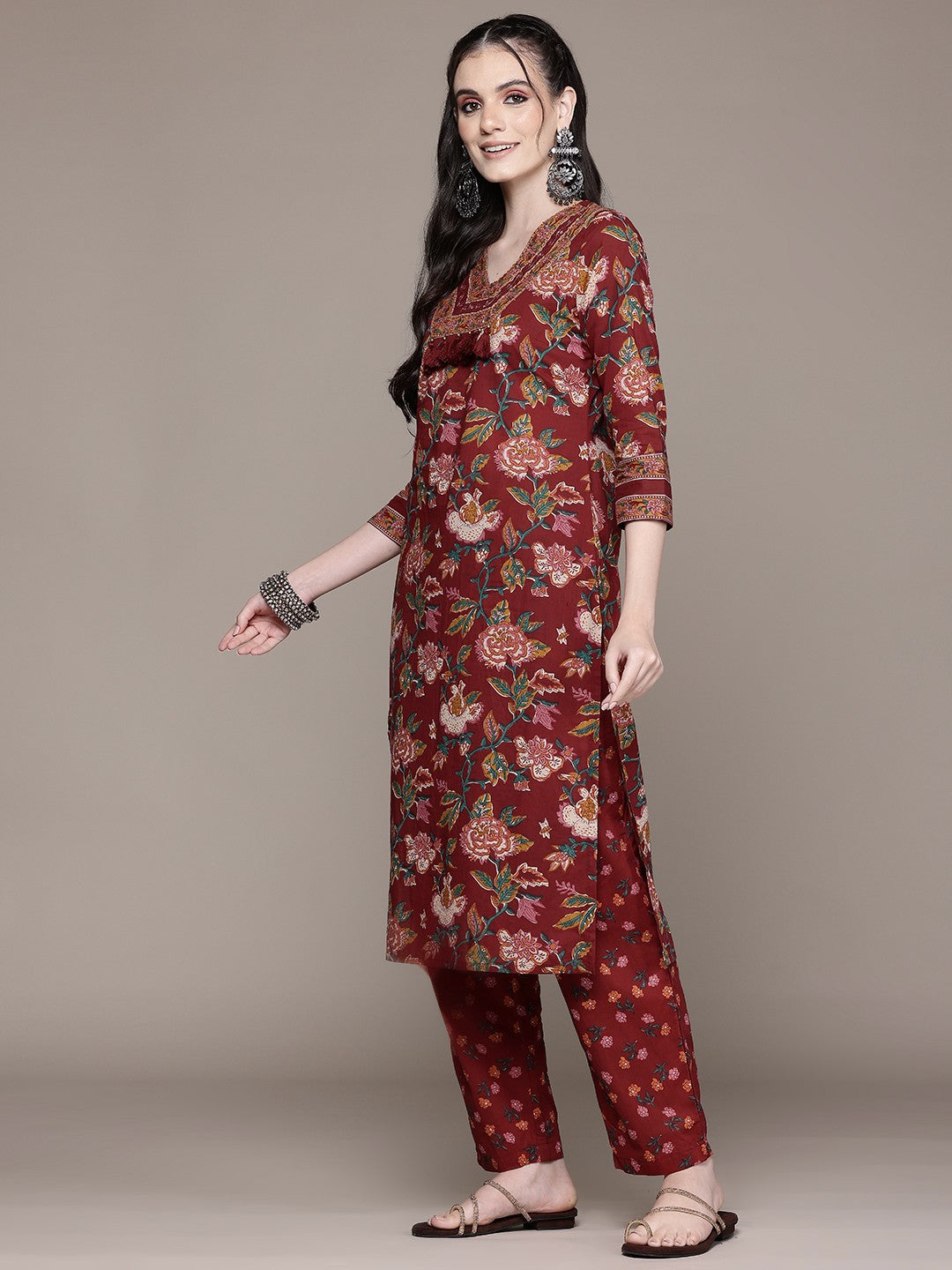 Straight Style Cotton Fabric Maroon Color Kurta And Bottom With Dupatta