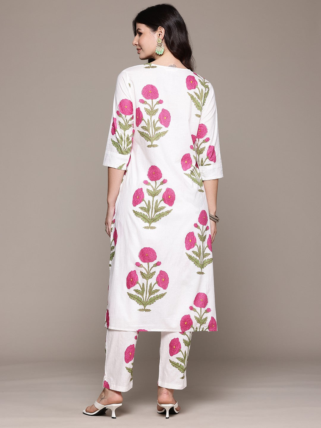Straight Style Cotton Fabric White Color Kurta And Bottom