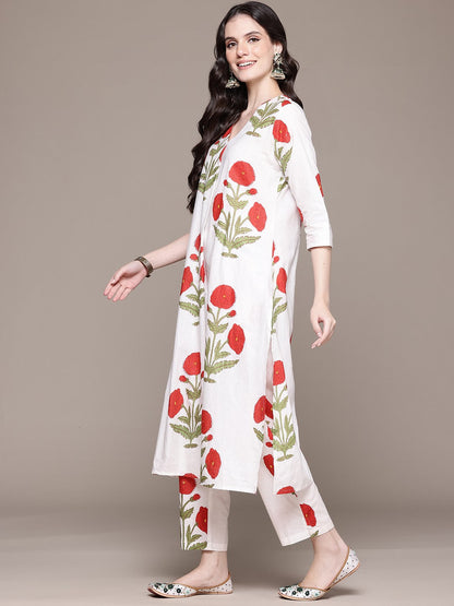Straight Style Cotton Fabric White Color Kurta And Bottom