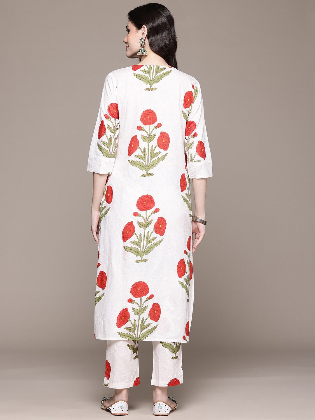 Straight Style Cotton Fabric White Color Kurta And Bottom