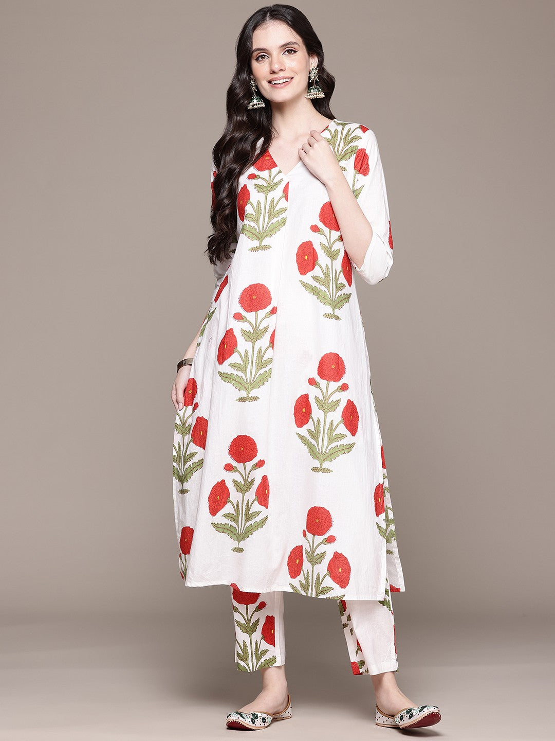 Straight Style Cotton Fabric White Color Kurta And Bottom