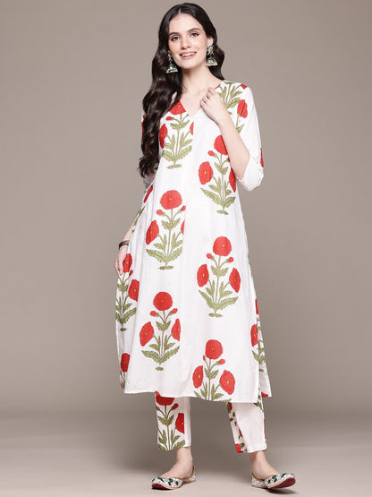 Straight Style Cotton Fabric White Color Kurta And Bottom
