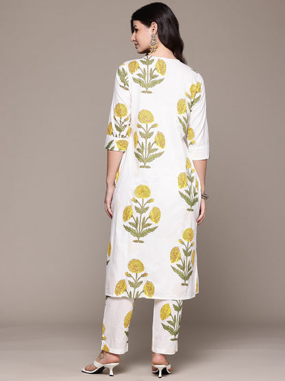 Straight Style Cotton Fabric White Color Kurta And Bottom