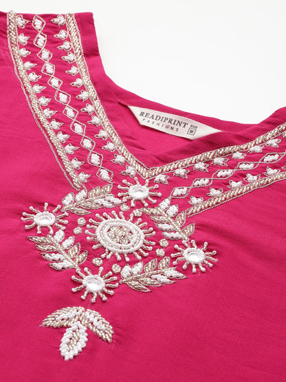 Straight Style Viscose Fabric Magenta Color Kurta And Bottom With Dupatta