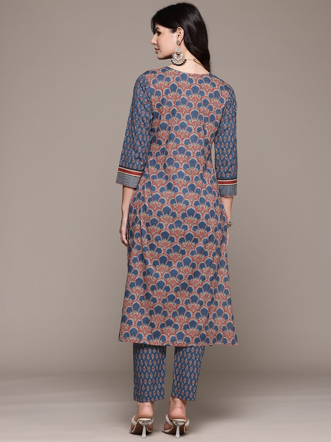 Straight Style Cotton Fabric Blue Color Kurta And Bottom