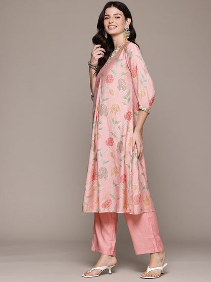 A Line Style Viscose Fabric Peach Color Kurta And Bottom