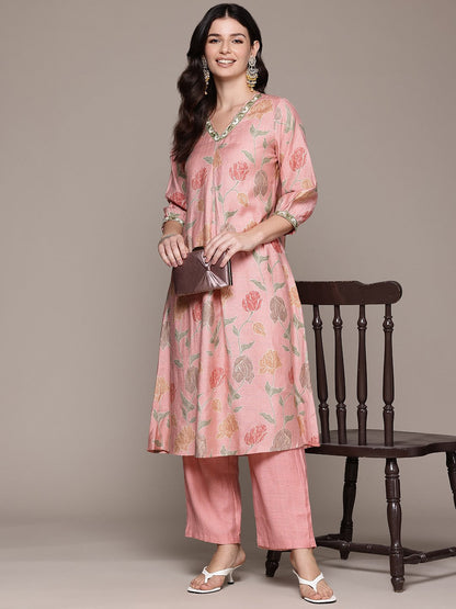 A Line Style Viscose Fabric Peach Color Kurta And Bottom