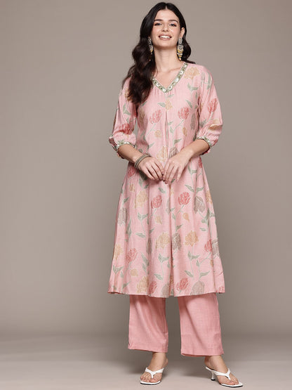 A Line Style Viscose Fabric Peach Color Kurta And Bottom