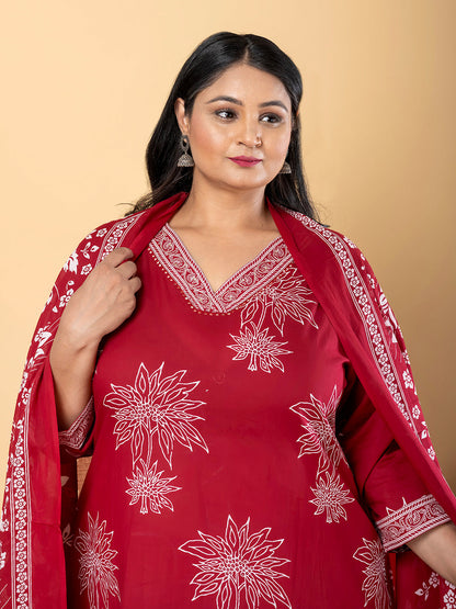 Anarkali Style Cotton Fabric Maroon Color Kurta And Bottom With Dupatta