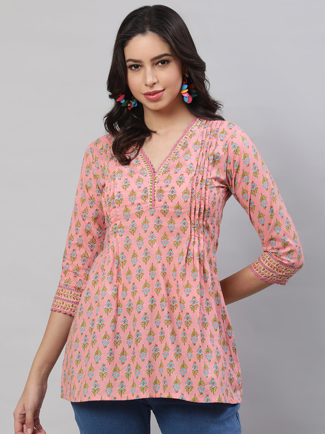Printed 3/4 Sleeves Regular Pure Cotton  Top