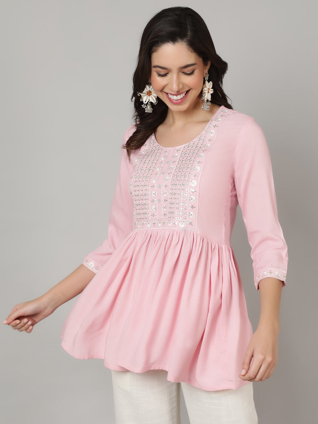 Nishabd pink cotton embroidered top – wholesale manufacturer & exporter from India