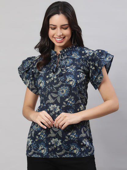 Printed 3/4 Sleeves Regular Pure Cotton  Top