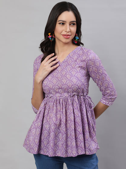 Printed 3/4 Sleeves Regular Pure Cotton  Top