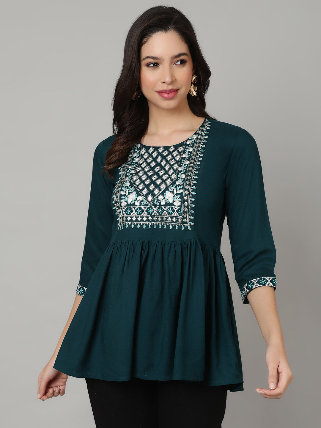 Nishabd teal cotton embroidered top – wholesale supplier