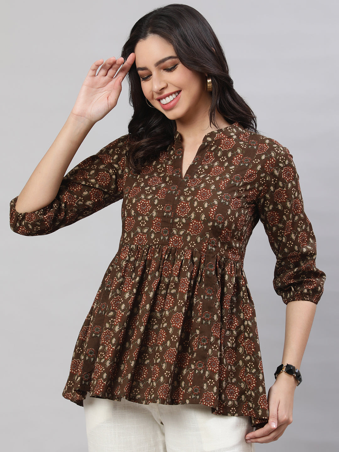 Nishabd brown cotton printed top – wholesale supplier