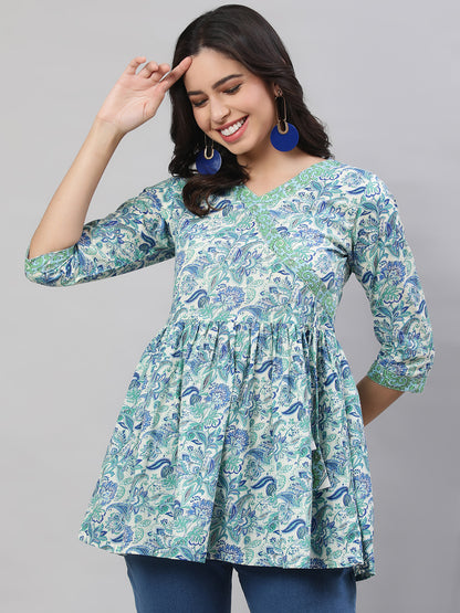 Printed 3/4 Sleeves Regular Pure Cotton  Top