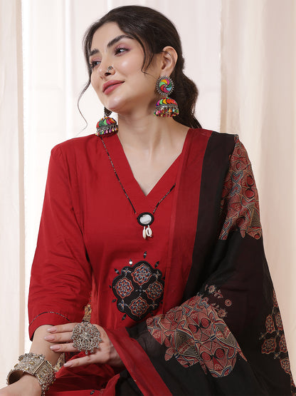 Rayon Calf Length Solid 3/4 Sleeves V-Neck Flared Kurta Suit Set