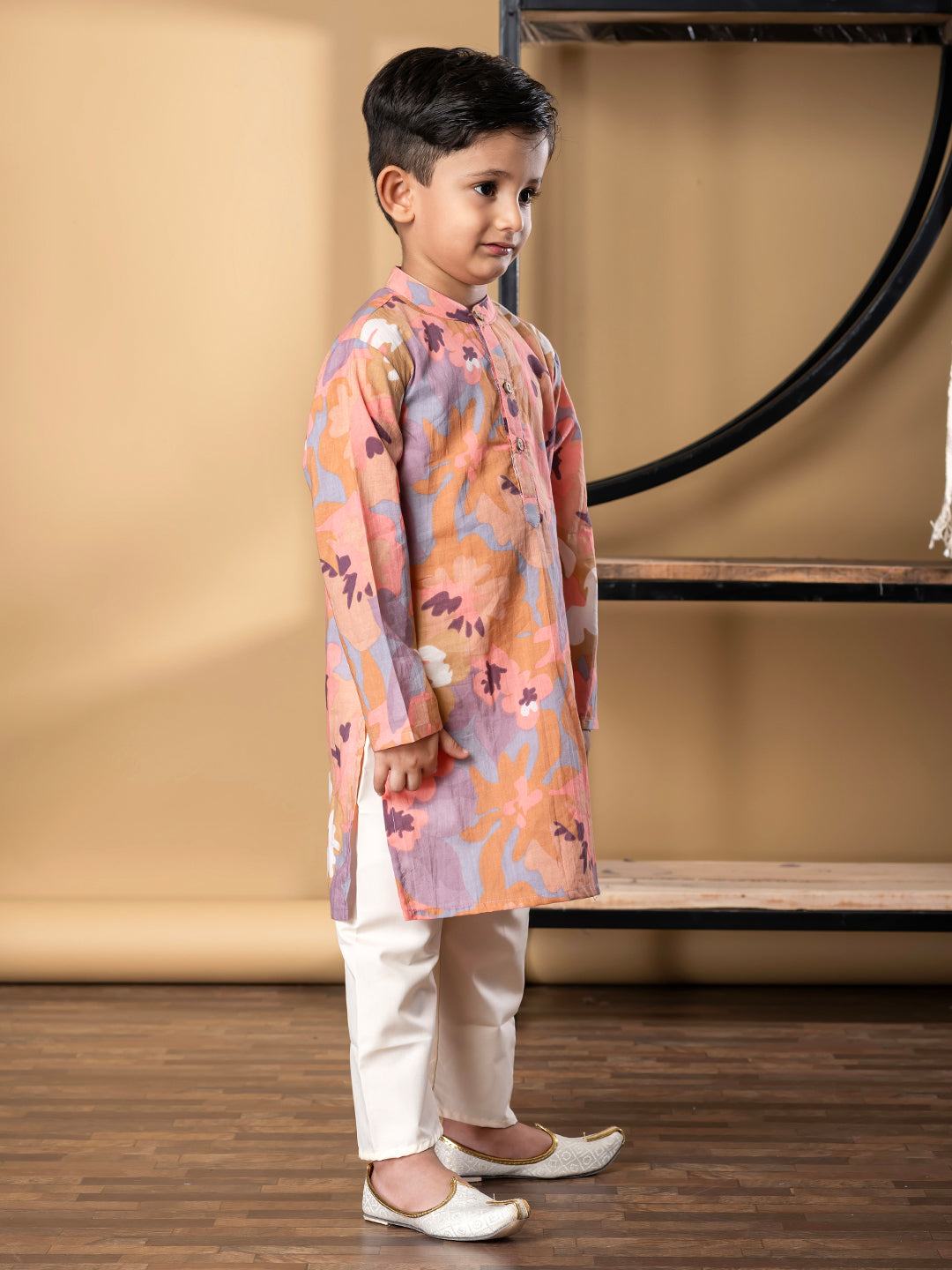 Boys Straight Style Cotton Fabric Brown Color Kurta And Pyjama