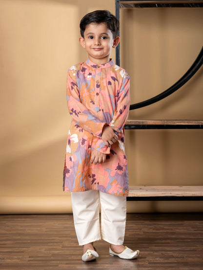 Boys Straight Style Cotton Fabric Brown Color Kurta And Pyjama
