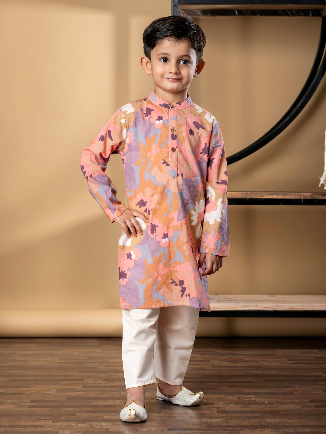 Boys Straight Style Cotton Fabric Brown Color Kurta And Pyjama