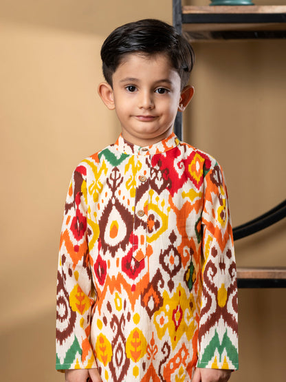 Boys Straight Style Cotton Fabric Orange Color Kurta And Pyjama