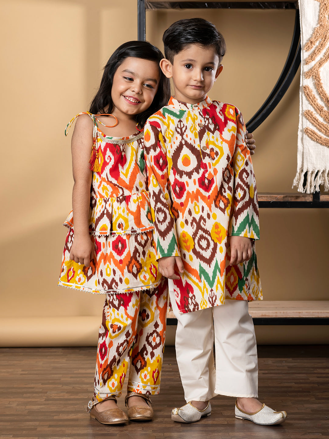 Boys Straight Style Cotton Fabric Orange Color Kurta And Pyjama