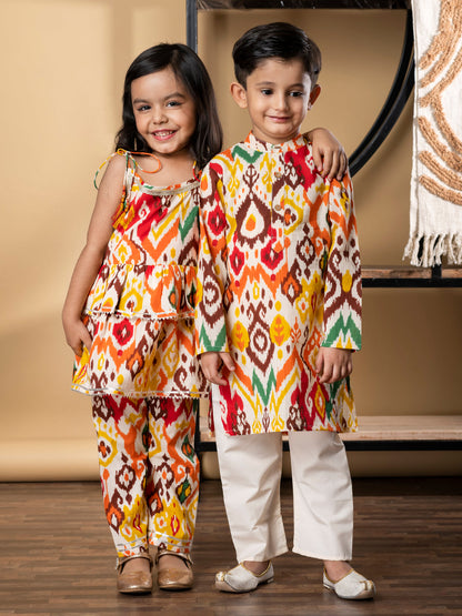Boys Straight Style Cotton Fabric Orange Color Kurta And Pyjama