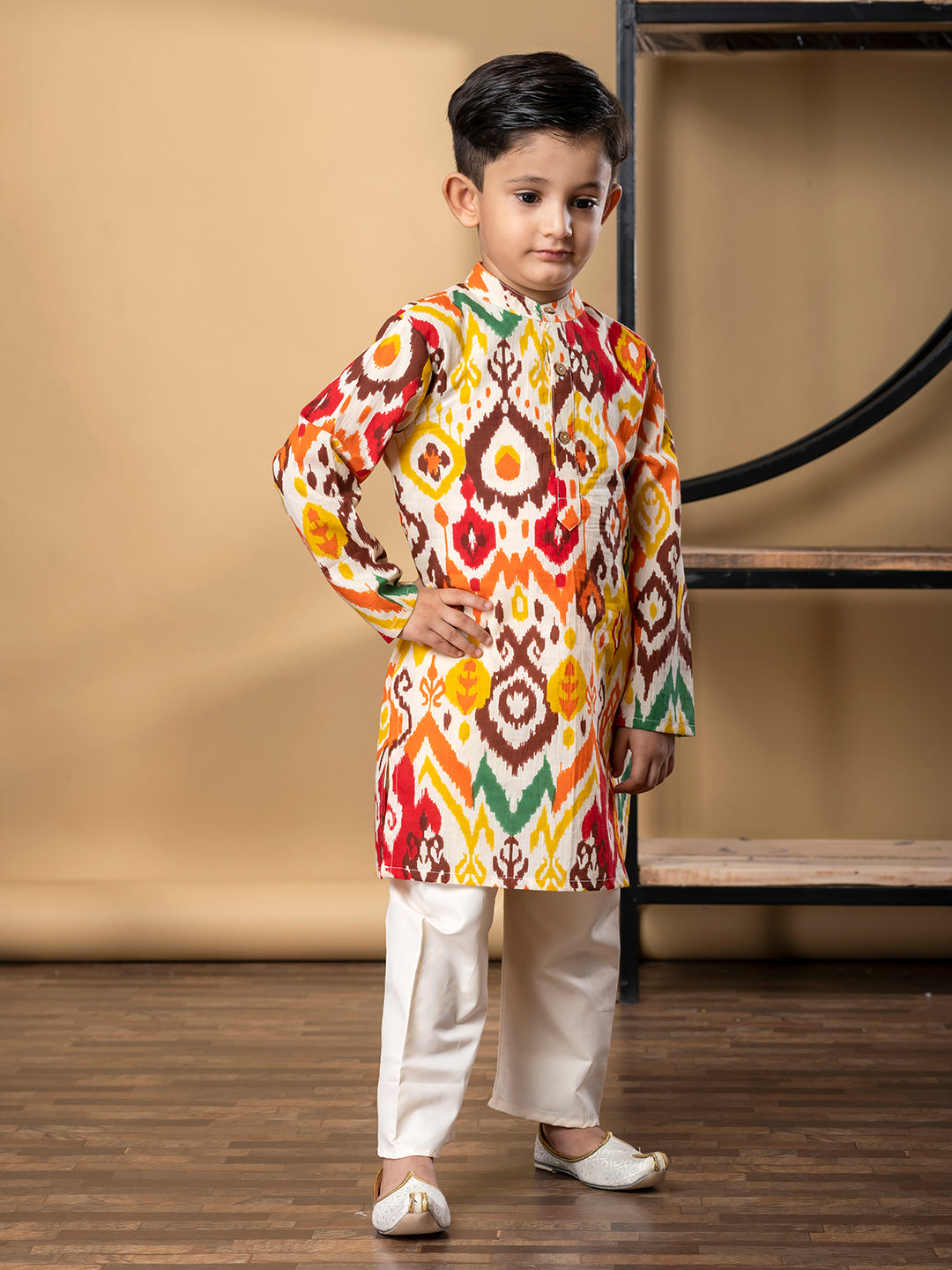 Boys Straight Style Cotton Fabric Orange Color Kurta And Pyjama