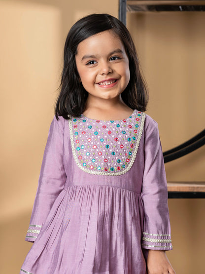Girls Peplum Style Roman Silk Fabric Mauve Color Kurti With Sharara