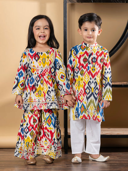 Boys Straight Style Cotton Fabric Red Color Kurta And Pyjama