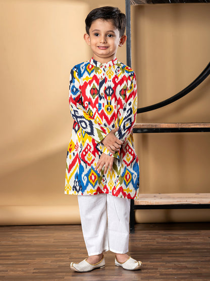 Boys Straight Style Cotton Fabric Red Color Kurta And Pyjama