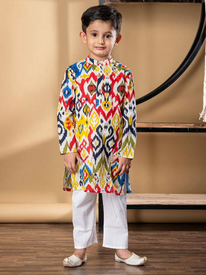 Boys Straight Style Cotton Fabric Red Color Kurta And Pyjama