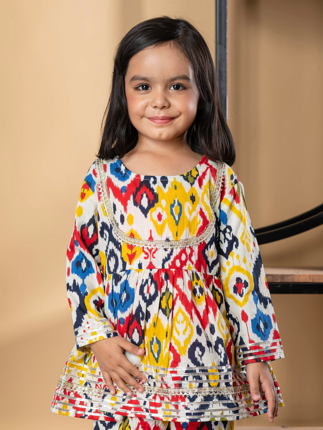 Girls Peplum Style Cotton Fabric Red Color Kurti With Sharara