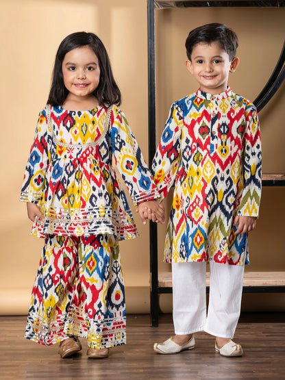 Girls Peplum Style Cotton Fabric Red Color Kurti With Sharara