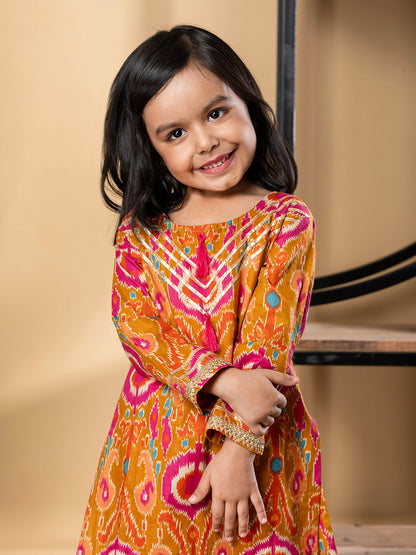 Girls Straight Style Cotton Fabric Multi Color Kurti With Palazzo