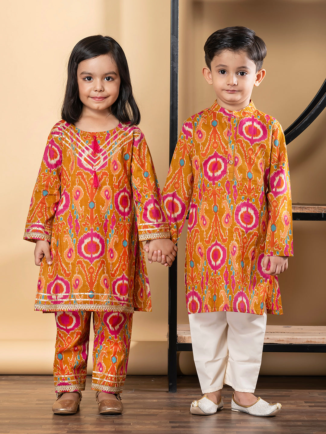 Girls Straight Style Cotton Fabric Multi Color Kurti With Palazzo