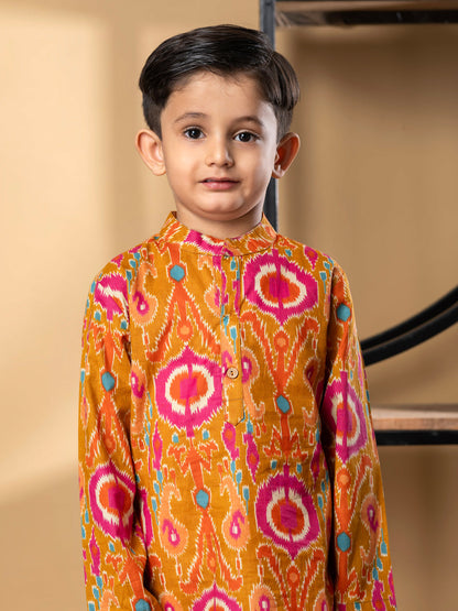 Boys Straight Style Cotton Fabric Multi Color Kurta And Pyjama