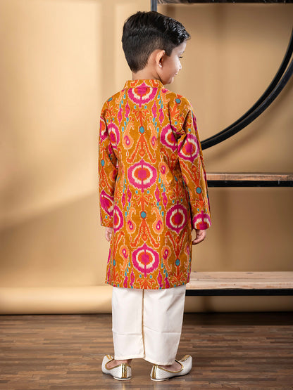 Boys Straight Style Cotton Fabric Multi Color Kurta And Pyjama