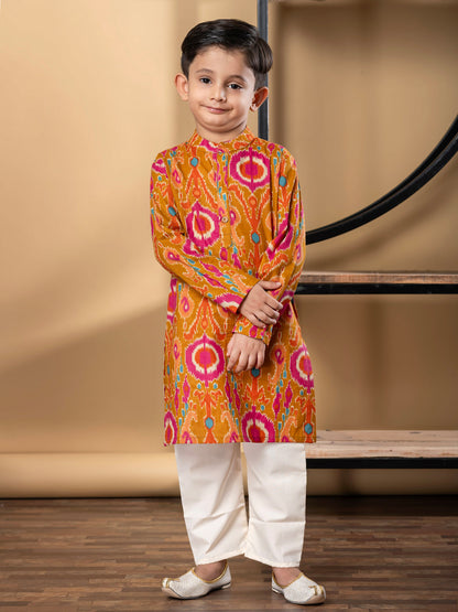 Boys Straight Style Cotton Fabric Multi Color Kurta And Pyjama