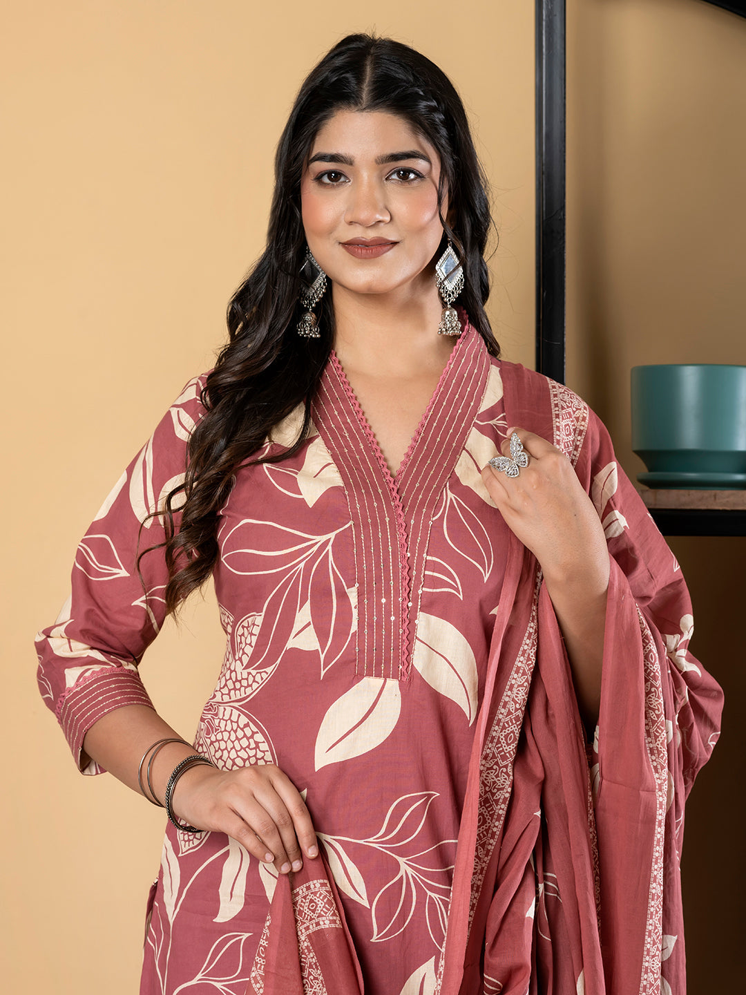 Straight Style Cotton Fabric Maroon Color Kurta And Bottom With Dupatta