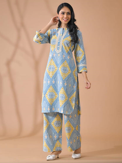 Curved Style Poly Cotton Fabric Grey Color Kurta And Bottom