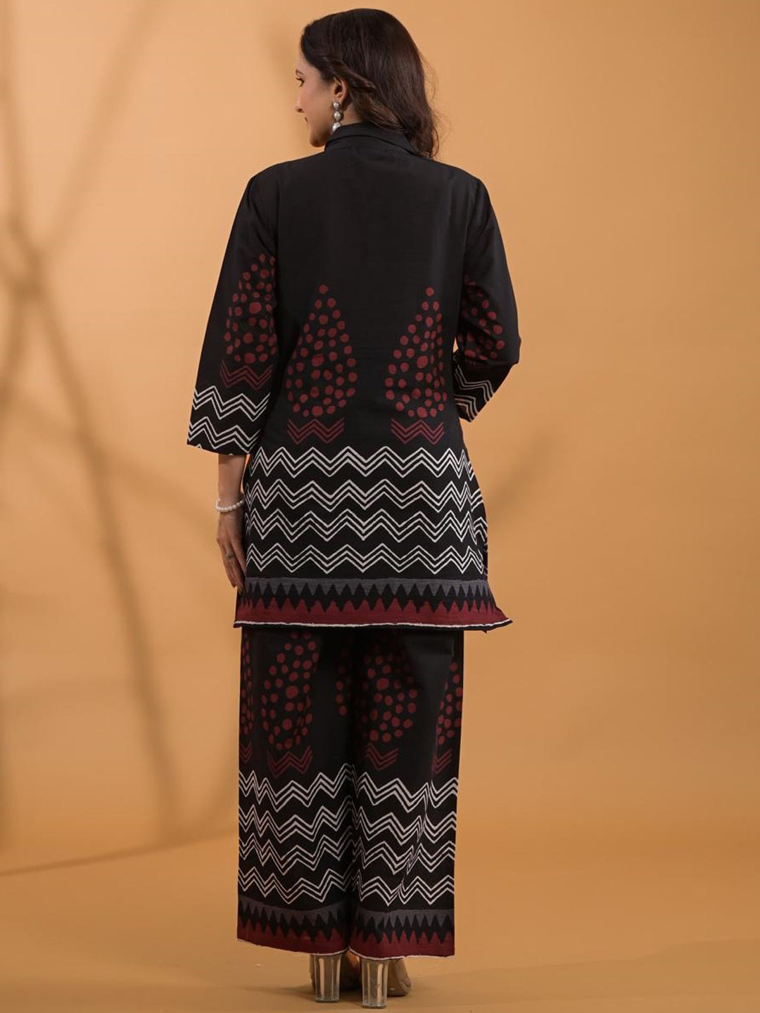 Straight Style Cotton Fabric Black Color Co-Ord Set