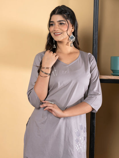 Curved Style Cotton Fabric Beige Color Co-Ord Set